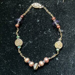 8” genuine chocolate freshwater pearl Caribbean inspired bracelet